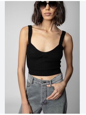 NWT - Zadig & Voltaire Bettina Black Ribbed-Strap Knit Top - S